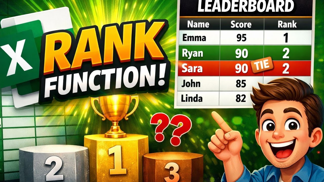 👉Mastering Excel RANK Function: How to Create a Dynamic Leaderboard and Handle Duplicate Ranks