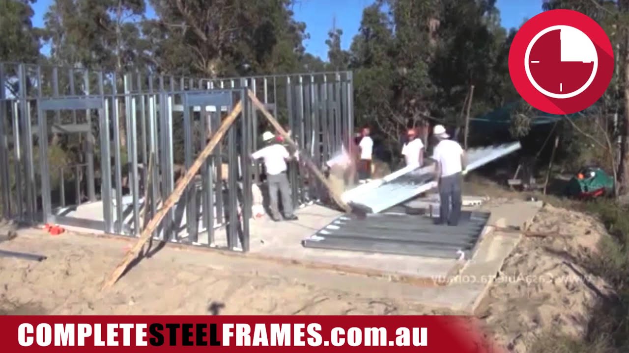 Timelapse of steel house frame erection