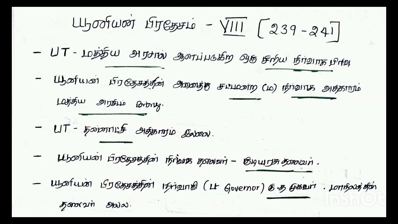 UNION TERRITORY (PART VIII -239-241) FOR UPSC /TNPSC/PONDICHERRY GOVT EXAMS.