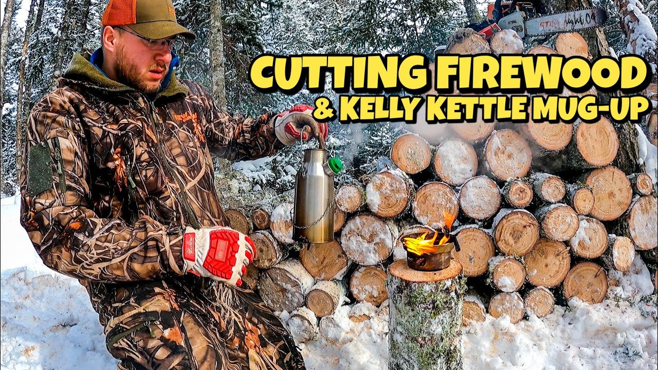 Cutting Big Spruce & Fir Trees for Firewood! and a Kelly Kettle Mug-Up!