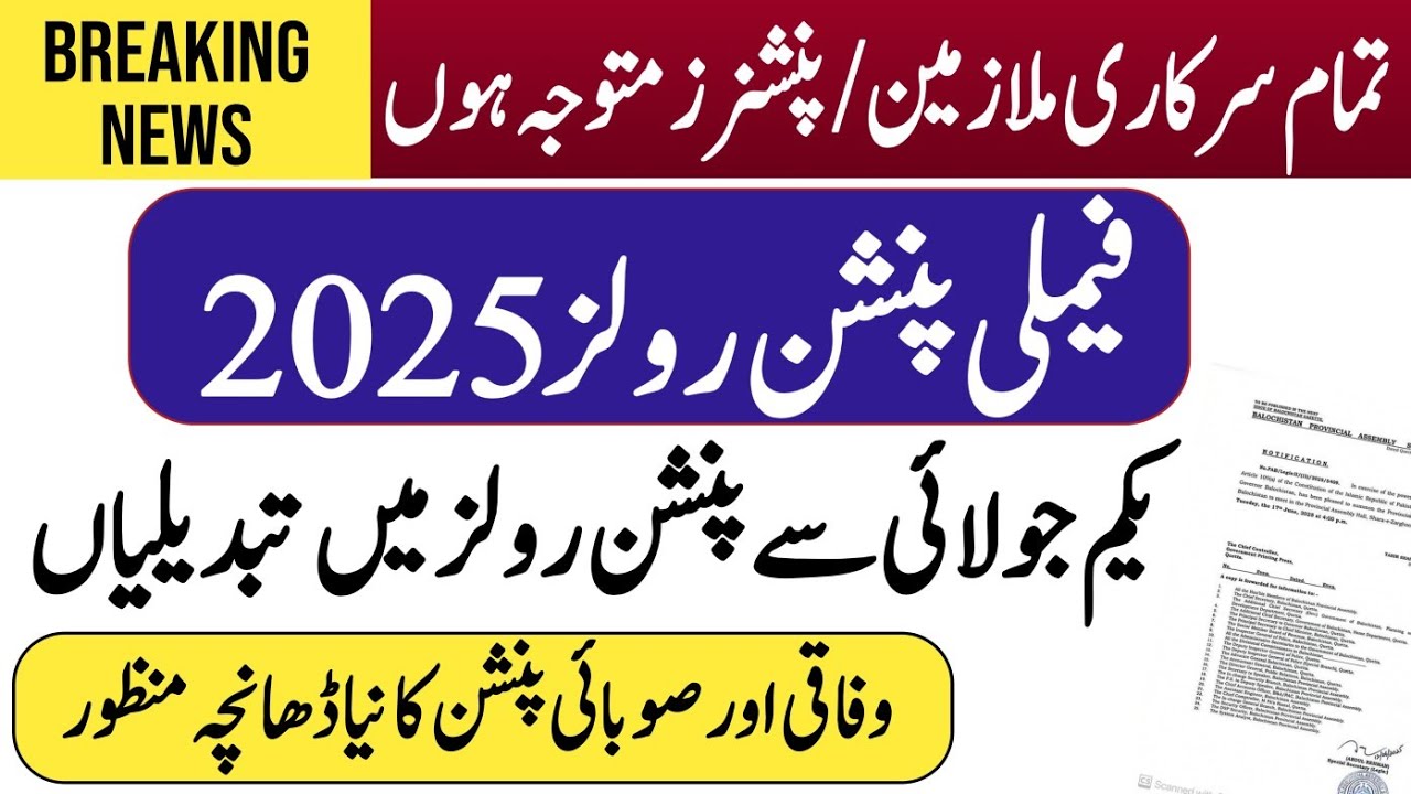 Family pension rules 2025 w.e.f 1st July | federal and provincial family pension chart 2025 |