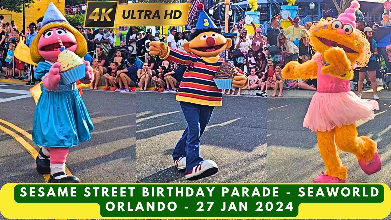 Парад в честь дня рождения «Улицы Сезам» 4K — Земля Улицы Сезам — SeaWorld Orlando 27 января 2024 г.