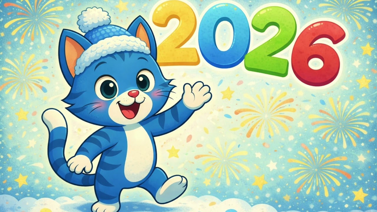 Le Chat Bleu dit Bonne Ann&eacute;e 🎉 | Comptine Joyeuse pour Enfants 3&ndash;5 ans | Nouvelle Ann&eacute;e 2026