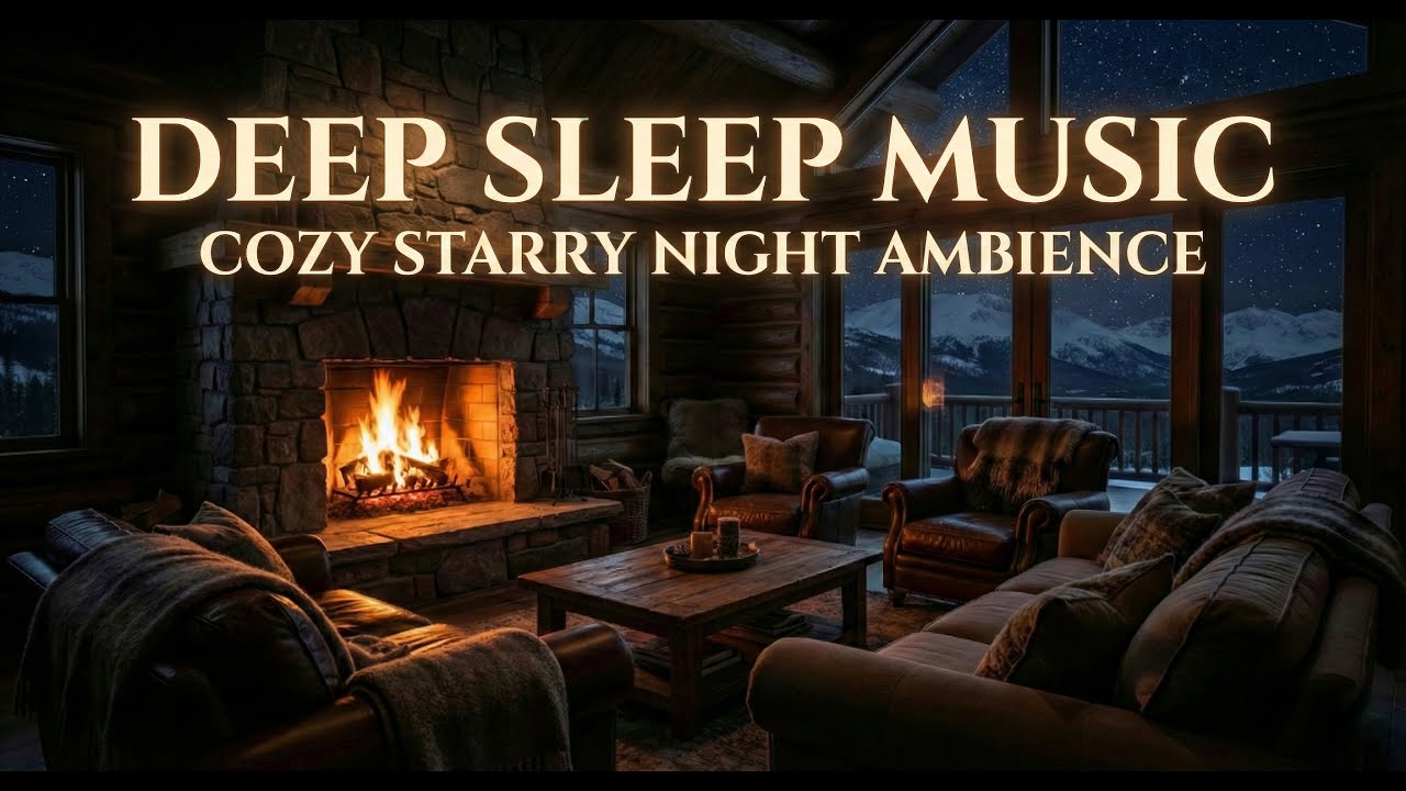 Deep Sleep Music | 40 BGM Warm Cozy Mood Cabin with Starry Night Ambiance