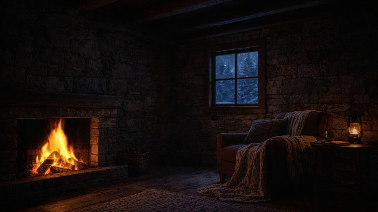 Snowy Midnight Cafe Ambience 🔥 Cozy Fireplace & Smooth Jazz Calm