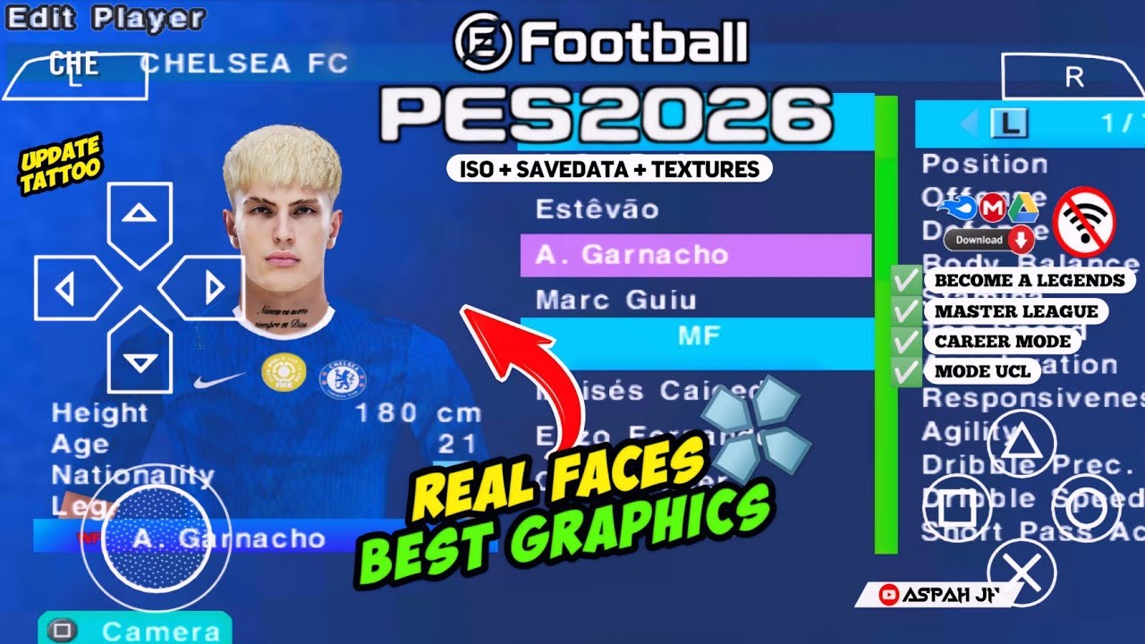 eFootball PES 2026 PPSSPP Android Offline Full Update UCL & League Kits 25/26 Season 4k Graphics