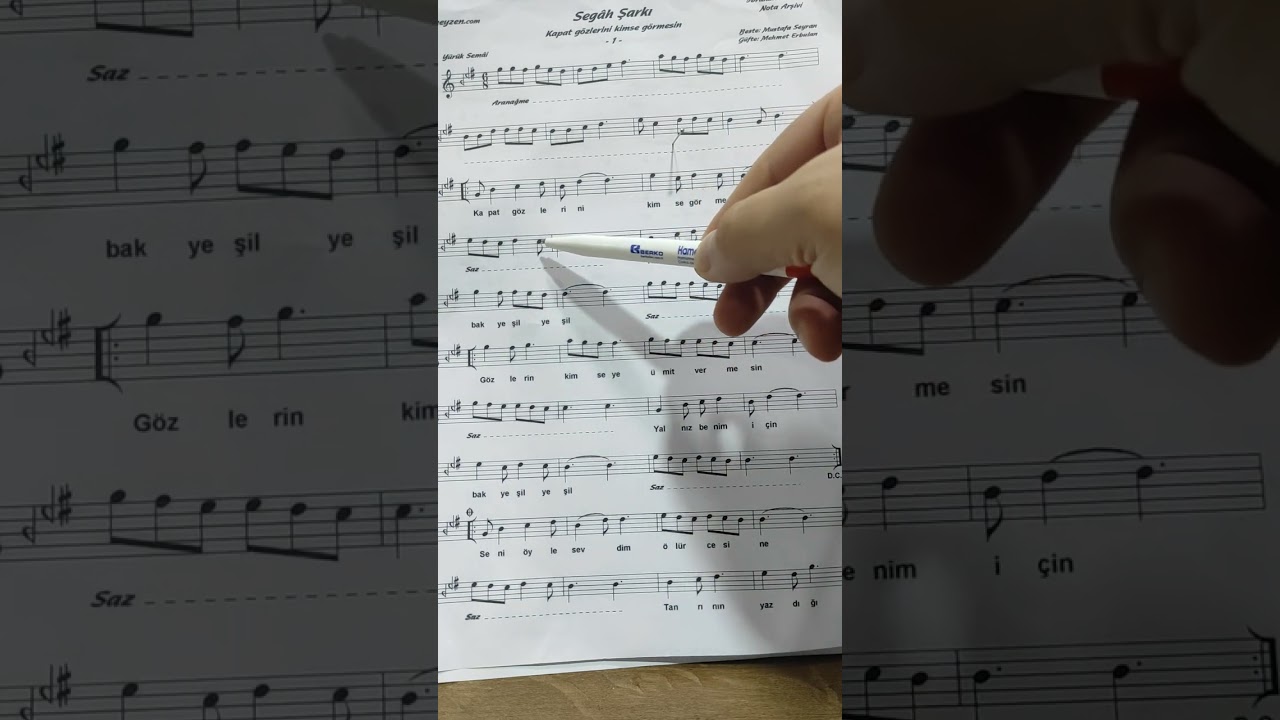 Segah, Bak yeşil yeşil, SOLFEJ