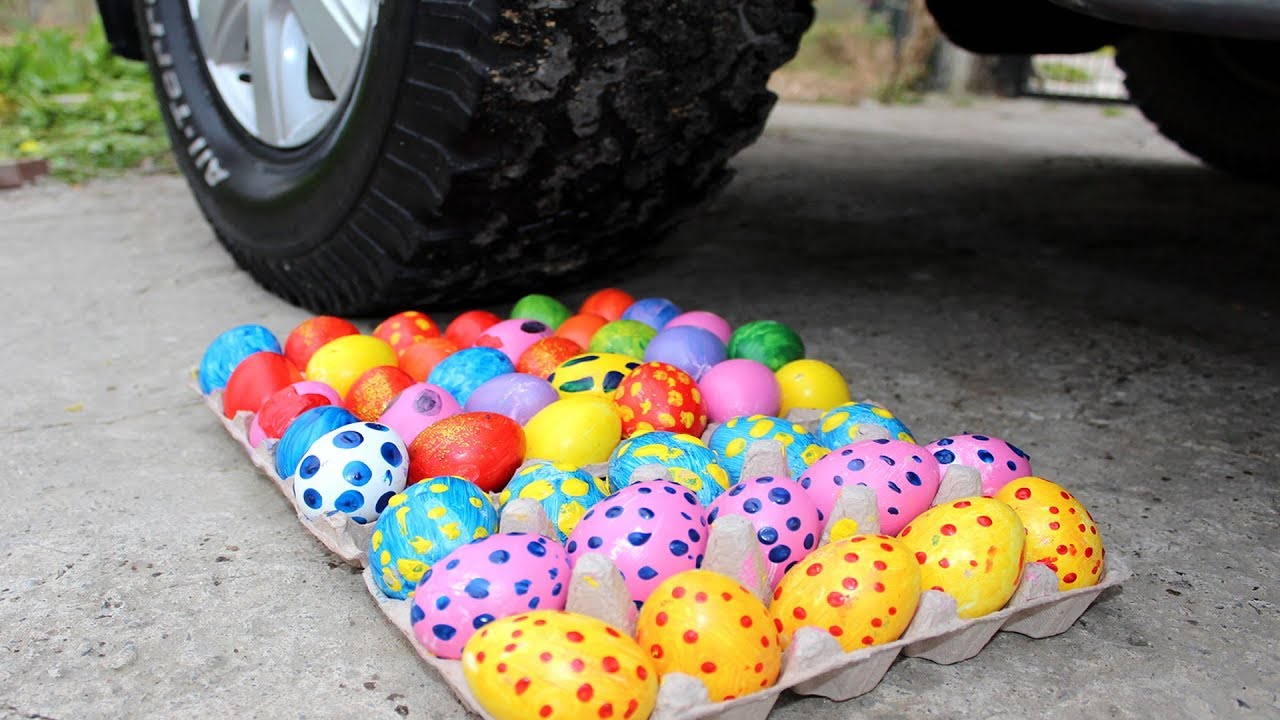 Crushing Crunchy & Soft Things by Car! Mr. Experiment's Car vs Colored Eggs