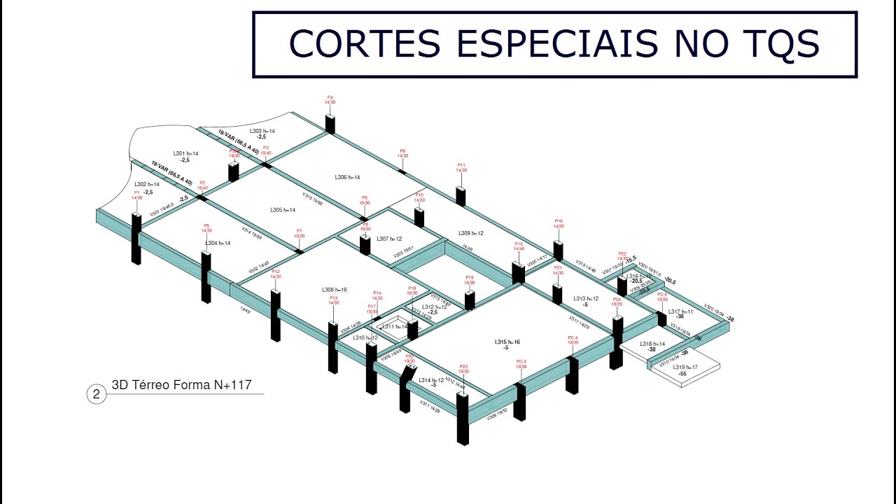 Cortes especiais (3D) e compatibilização no  modelador do TQS