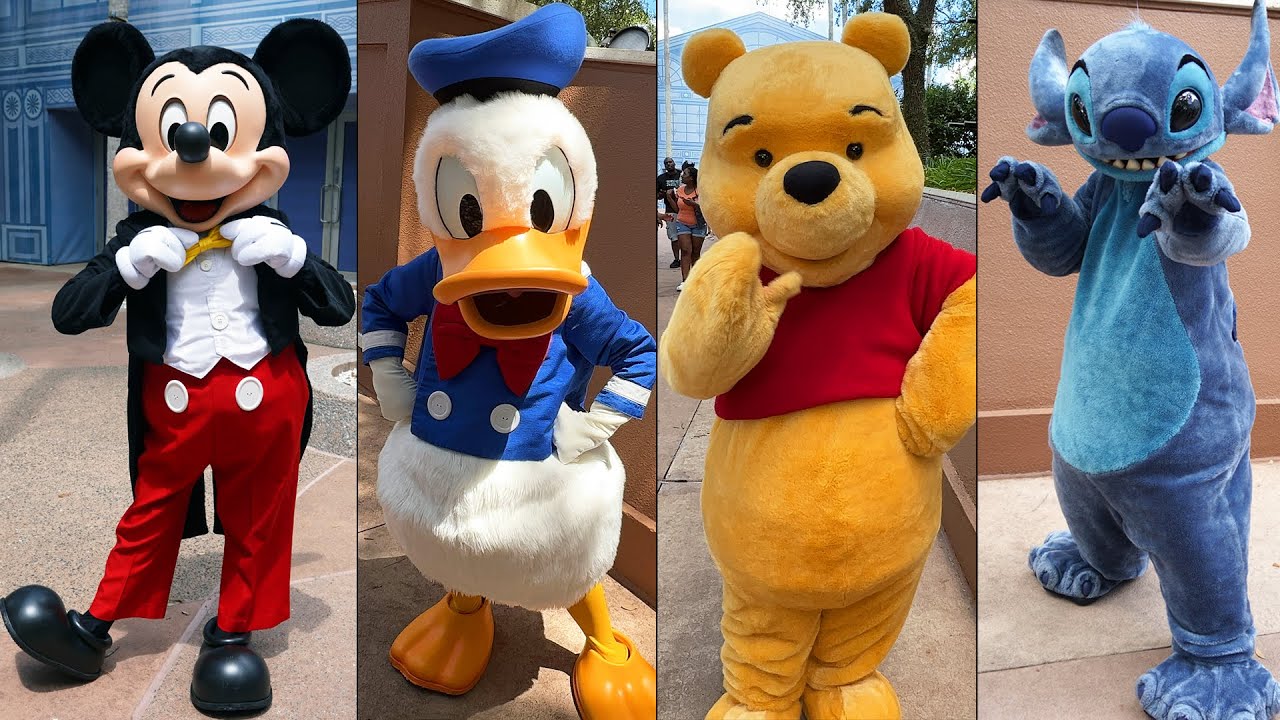 Встреча с персонажами-сюрпризами в парке развлечений Epcot: Микки, Дональд, Стич, Винни-Пух, Гуфи...