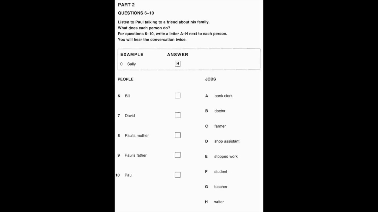 Luyện Thi Cambridge KET: Listening A2, KET 1, Test 1, Part 2
