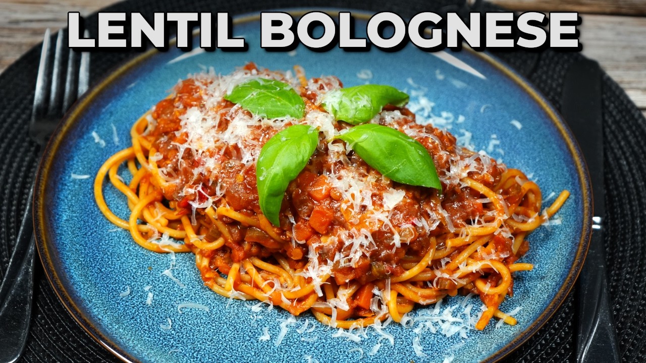 Vegetarian bolognese made with red lentils