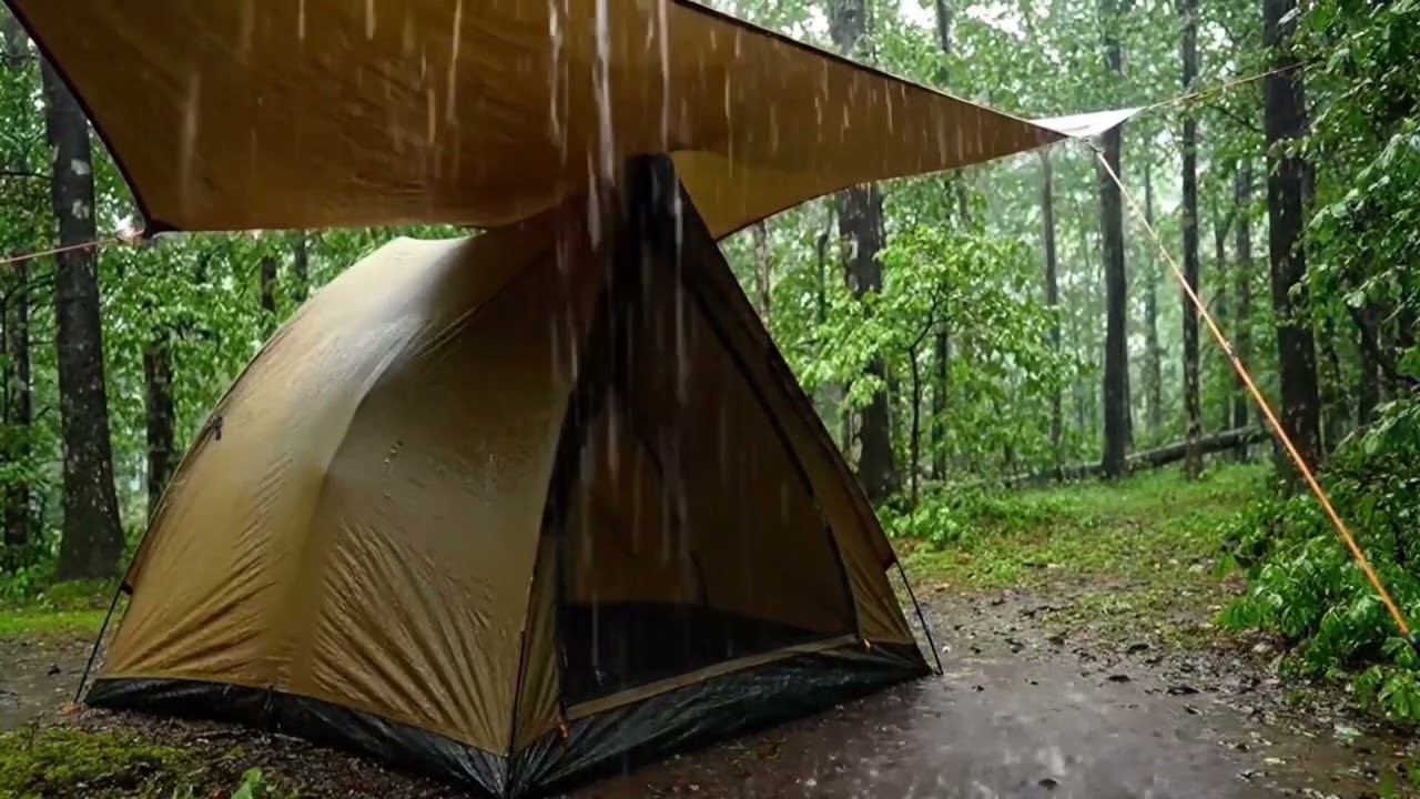 Forest Tent Rain Ambience: Daytime Green Thunderstorm Sounds for Sleep & Relaxation