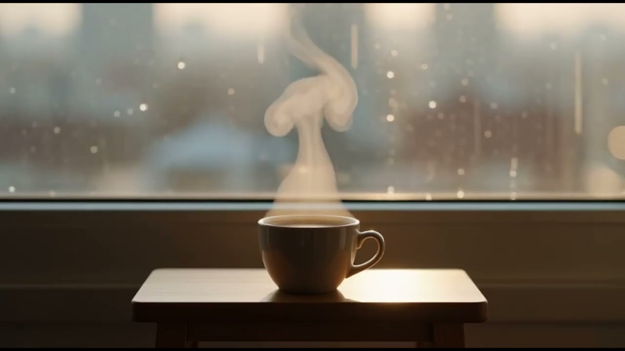 Warm Day Rain Jazz ☕ Steaming Coffee by the Window | Soft Light Ambience