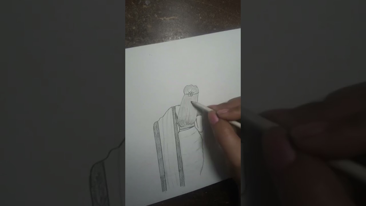How to Draw a Beautiful Woman in Saree - Backside ll Easy step by step sketch drawing 