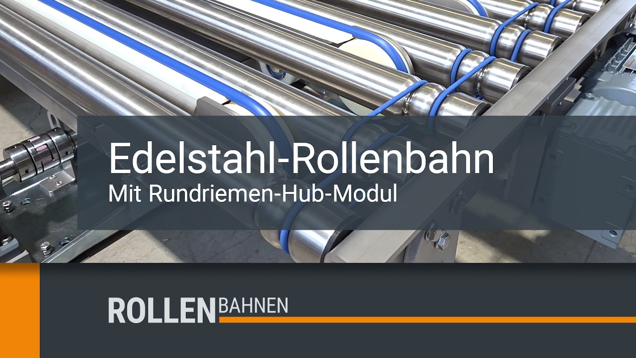Edelstahl-Rollenbahn mit Hub-Modul
