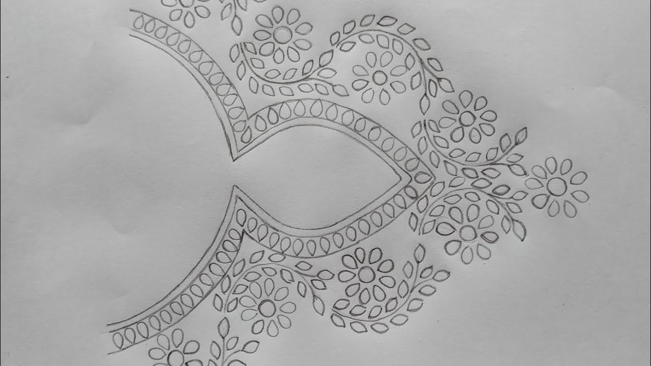 Beautiful Neck Design Drawing Tutorial Dress, হাতের কাজের জামার ফুলকারি গলার ডিজাইন আঁকা