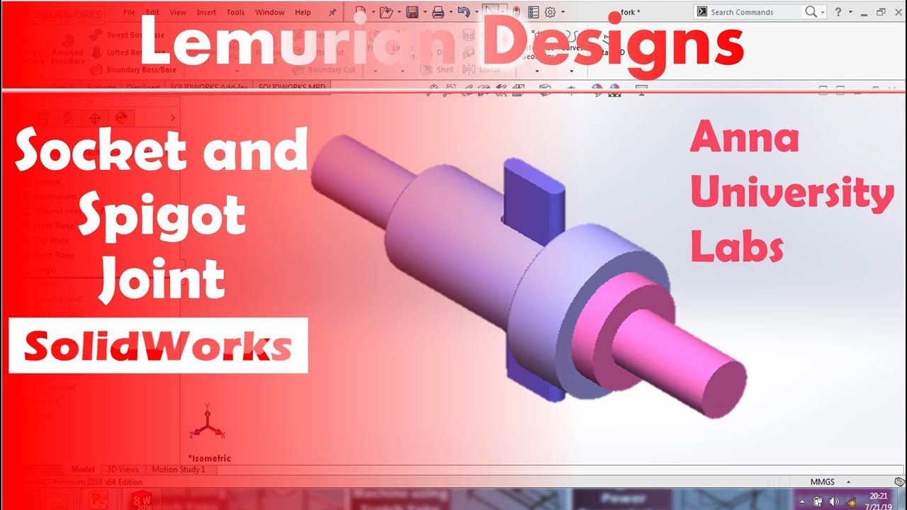 Socket And Spigot Joint in SolidWorks| Anna university Labs | Lemurian Designs