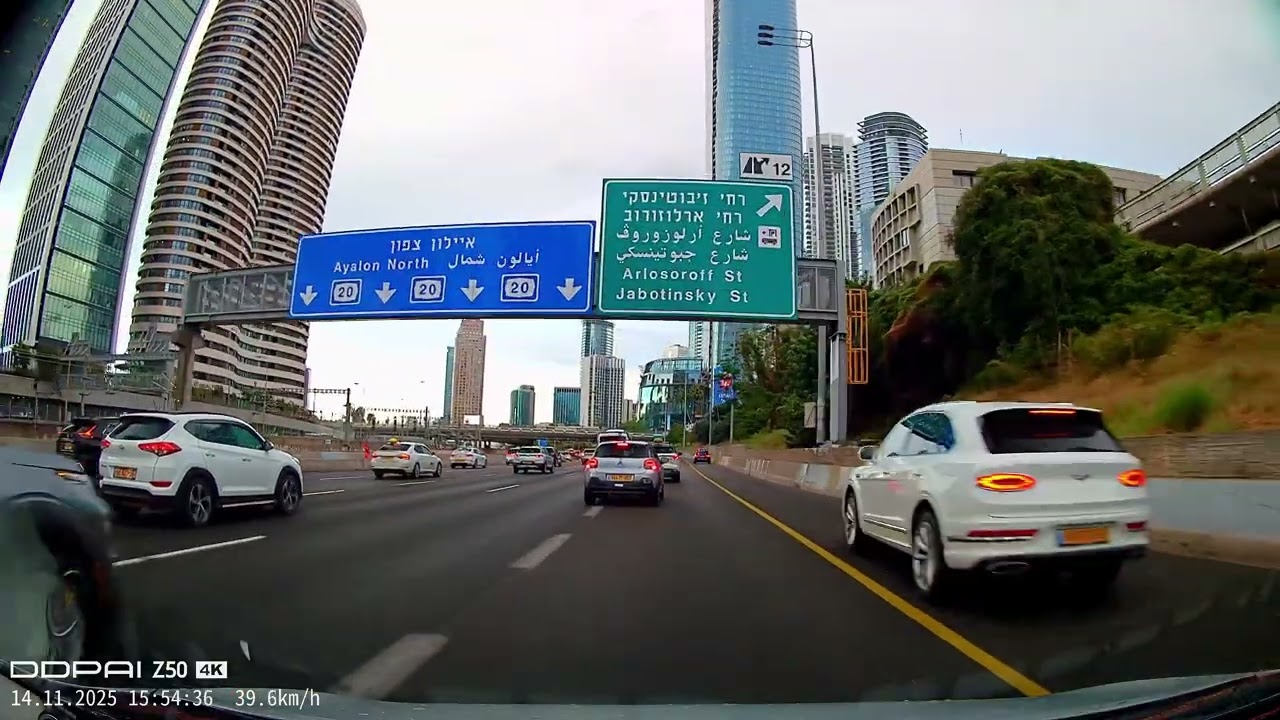 A police car stands by a highway 20 (Ayalon) in Tel Aviv
