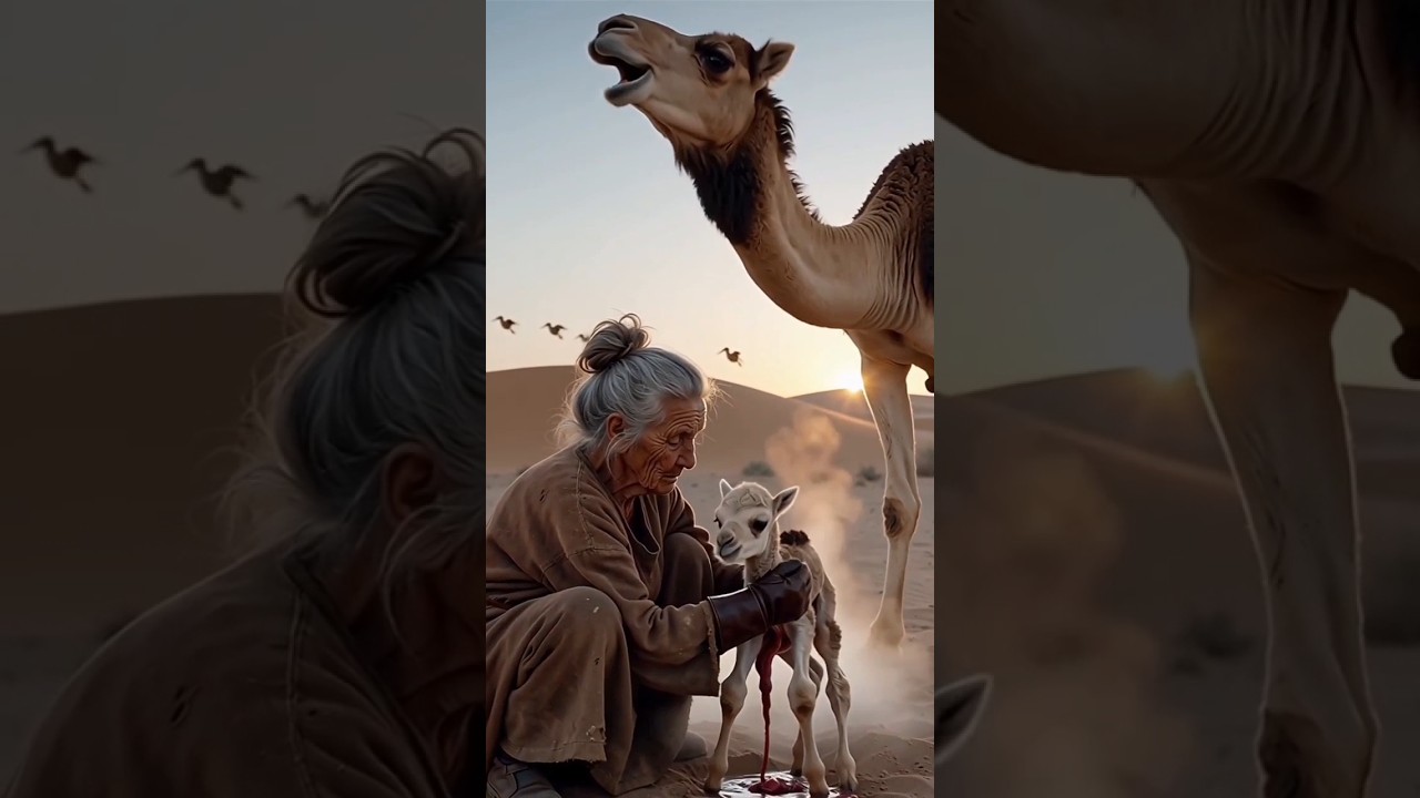 Grandma Helps Camel Give Birth 🐪❤️#Camel#CamelBirth#Wildlife#DesertLife#short#reels#shortvideo#viral