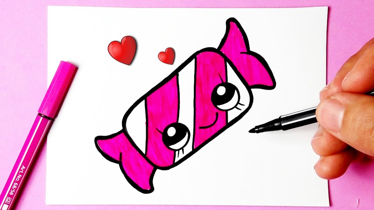 Como desenhar Bala fofa kawaii ❤ Desenhos Bonitos - Desenho para Desenhar