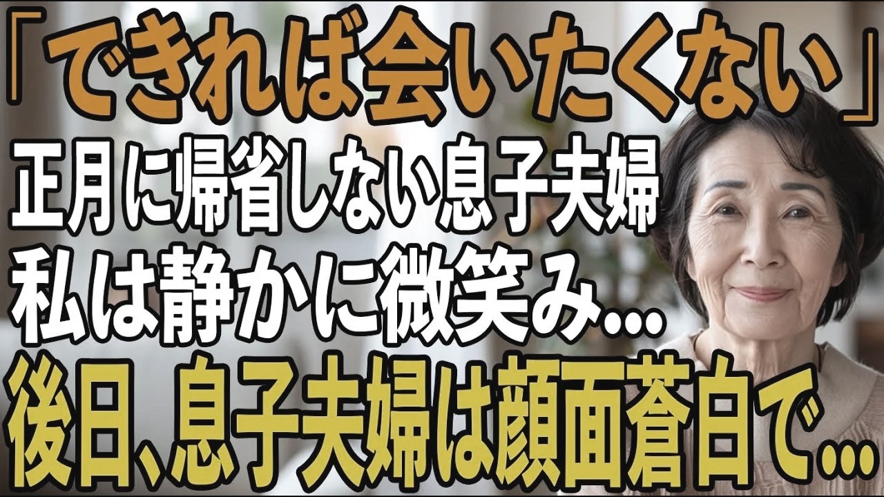 元旦、嫁の実家を必ず優先し、「外で会おうか」と私の家を避ける息子夫婦...その理由を知った私は泣き崩れ、静かに復讐を決意し→後日、息子夫婦は青ざめた【シニアライフ】【60代以上の方へ】
