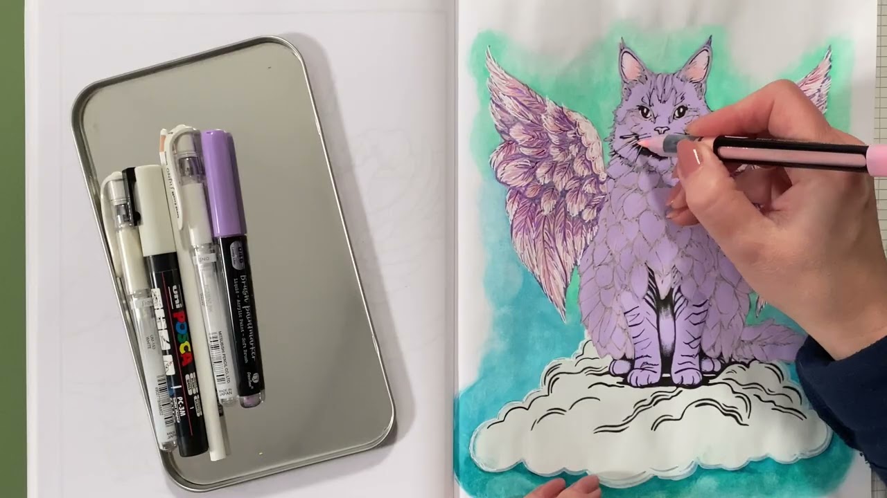 Speed Color Along No 5 Cat Angel I  Petalworld Coloring Book by Mokimaa I Adult Coloring