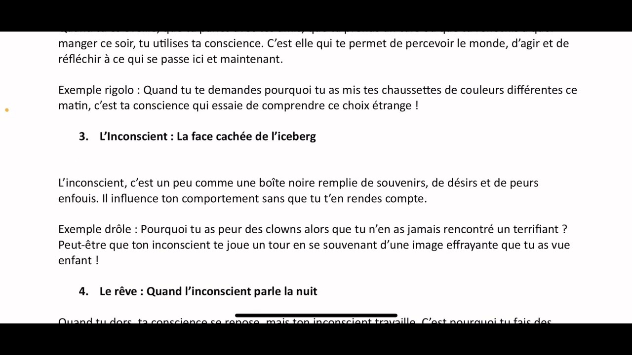 La CONSCIENCE et L’INCONSCIENT - Cours Terminale - Philosophie