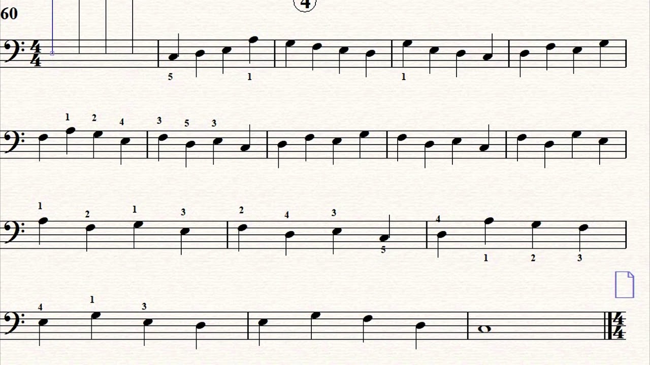 10 Ejercicios: Mano izquierda lectura clave de FA y digitación en el piano