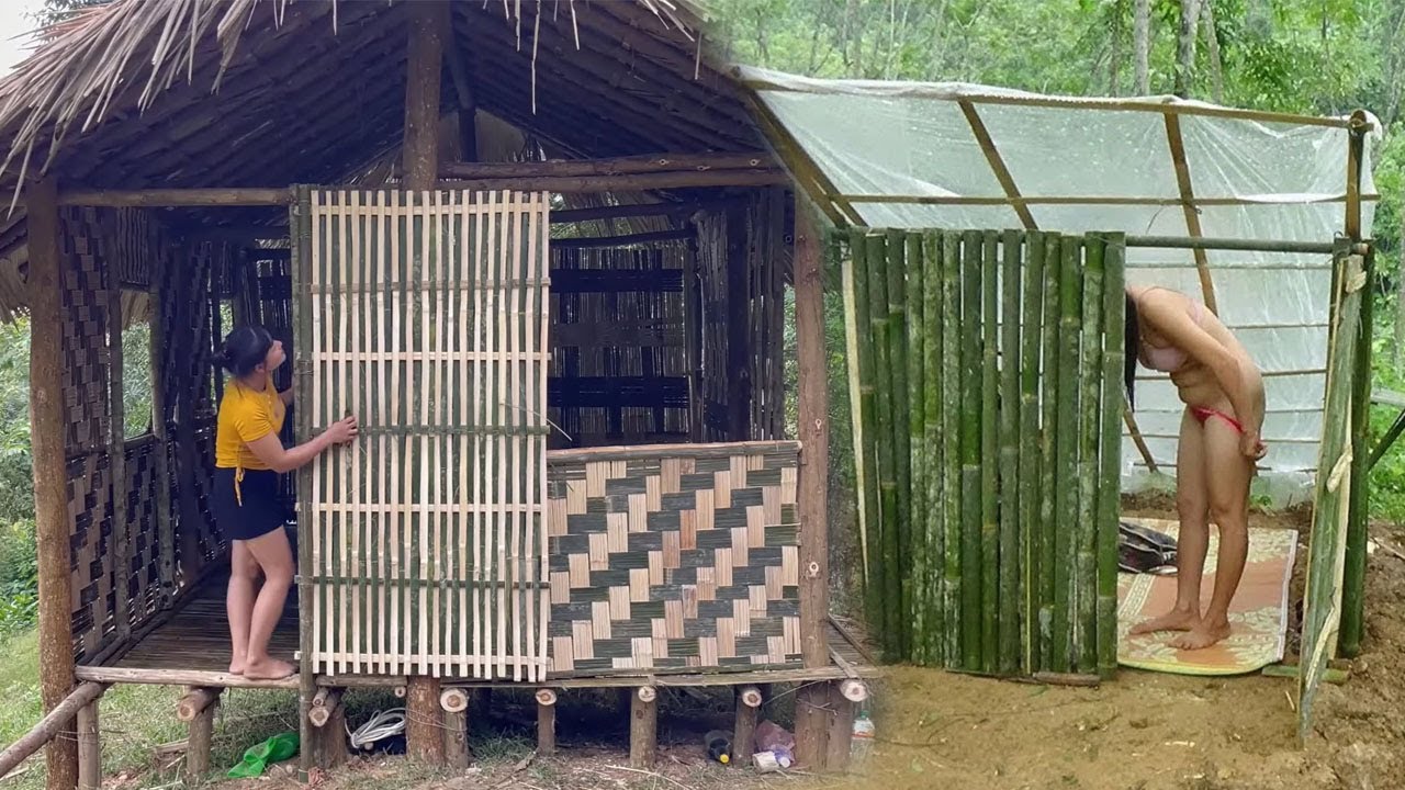 TIMELAPSE : Young Girl Designs and Builds a Beautiful Bamboo House in the Forest - Start to Finish