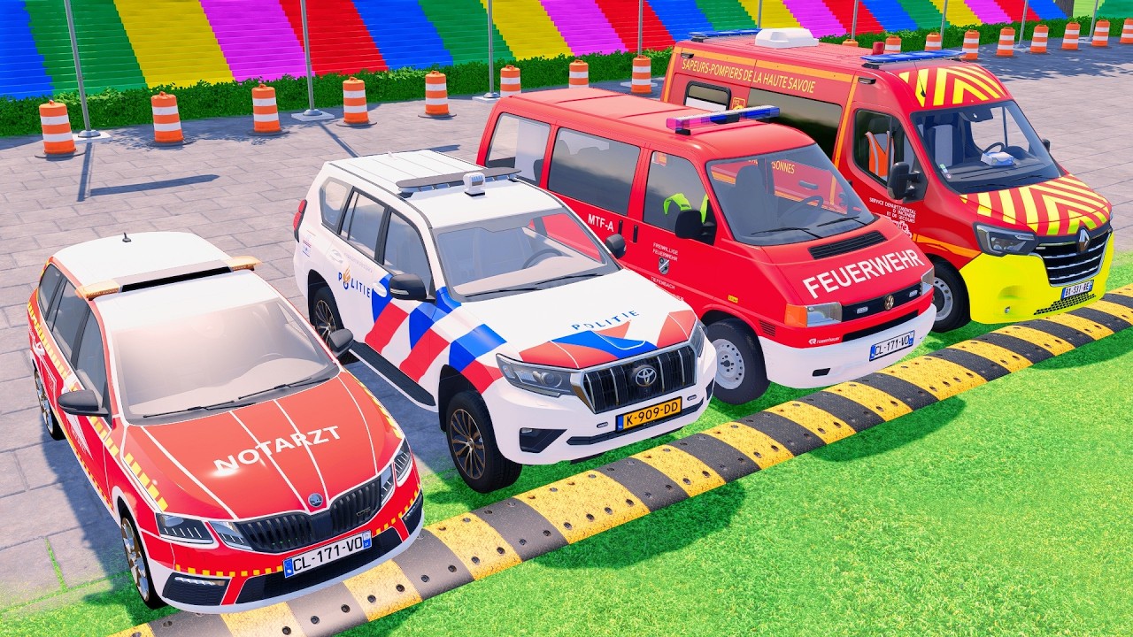 TRANSPORTING POLICE CARS, AMBULANCES & FIRE TRUCK WITH MAN EYE TRUCKS ! FS 22 #5