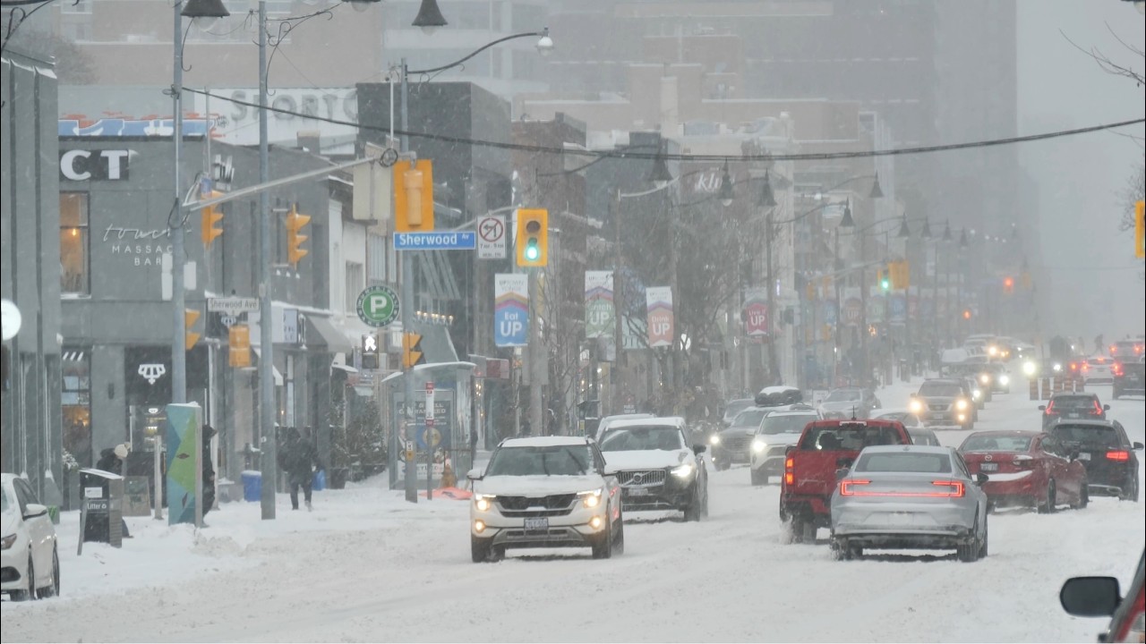 Winter Snow Storm Drive in Toronto Downtown on Boxing Day - December 26 2025