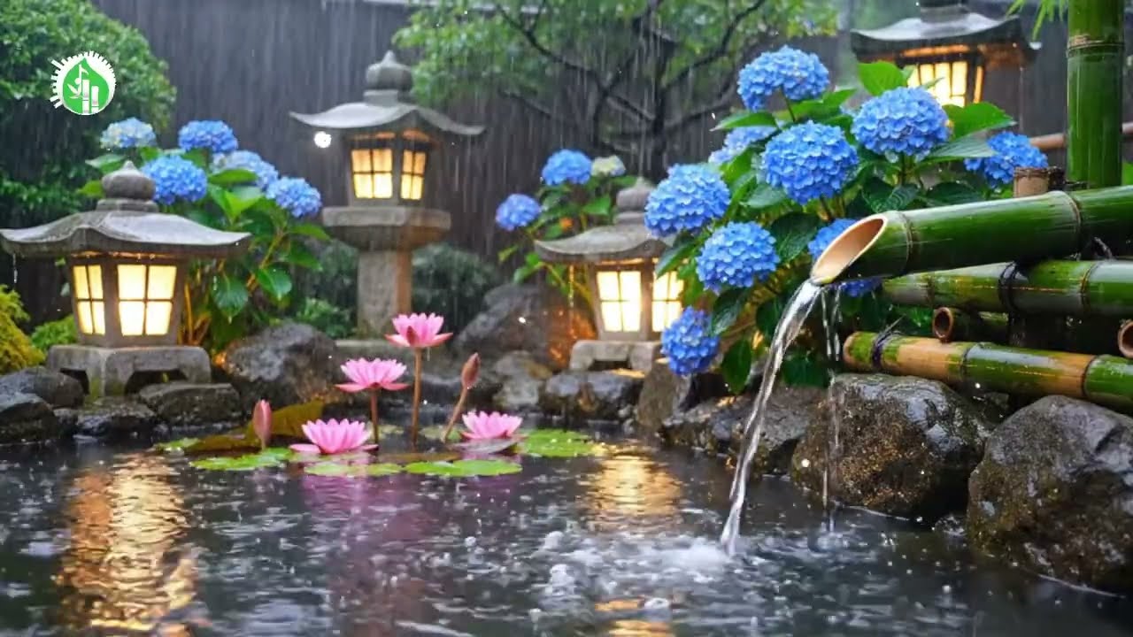 Deep Sleep Music 🌙🌧️ Sleep Sounds for Calm Sleep Bamboo Water and Soft Night Rain