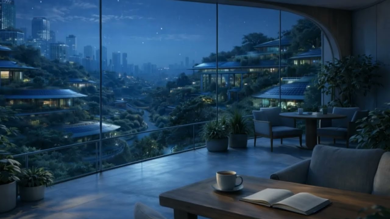 Futuristic Green City Night | Calm Eco-Utopian Ambience for Focus & Productivity