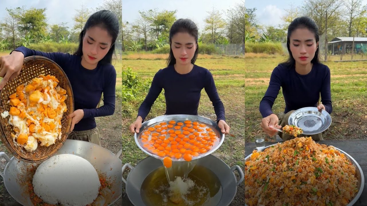 Cooking stir fried egg with rice recipe