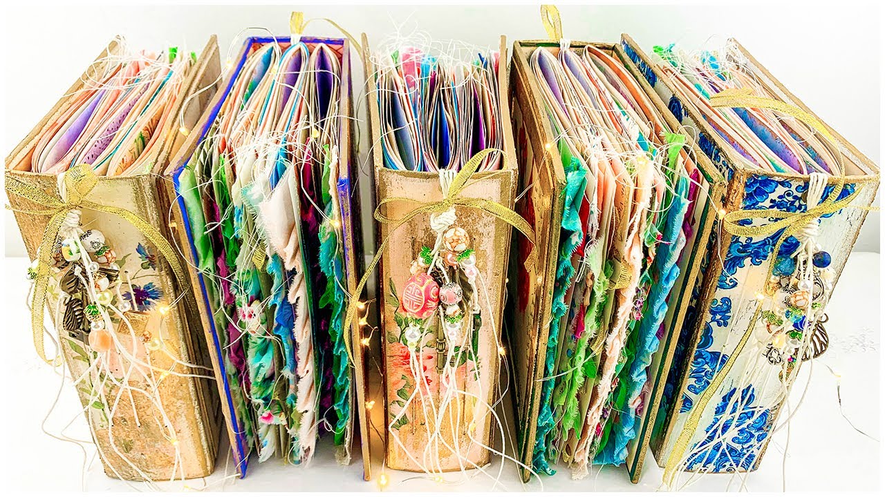 FLIP THROUGH! ✨ 5 New JUNK JOURNALS - Hardcover, Hand-painted, Lots of Different Papers Inside
