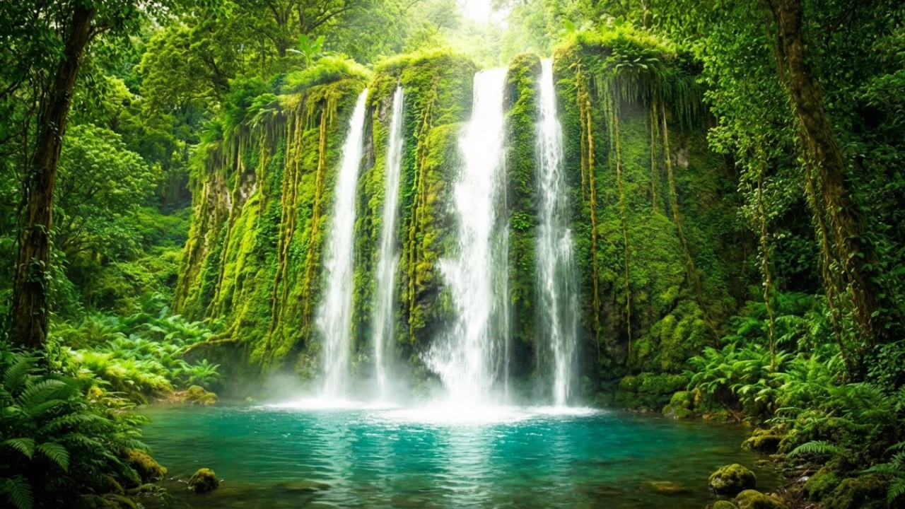 Soft Healing Sleep Music beside a Night Waterfall for Letting Go 🤍💧🌙