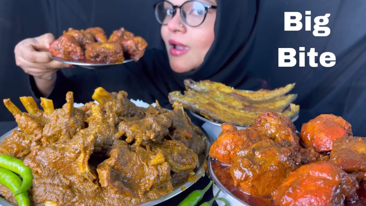EATING SPICY MUTTON CURRY WITH RICE CHICKEN KOSHA,FISH FRY || food videos