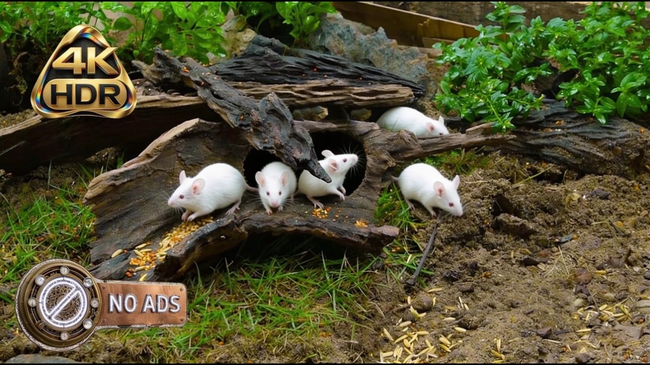 [NO ADS] CAT TV 😺 [Busy White Mice in Nature] for Cats to Watch - 4K HDR 60FPS - Cat Therapy