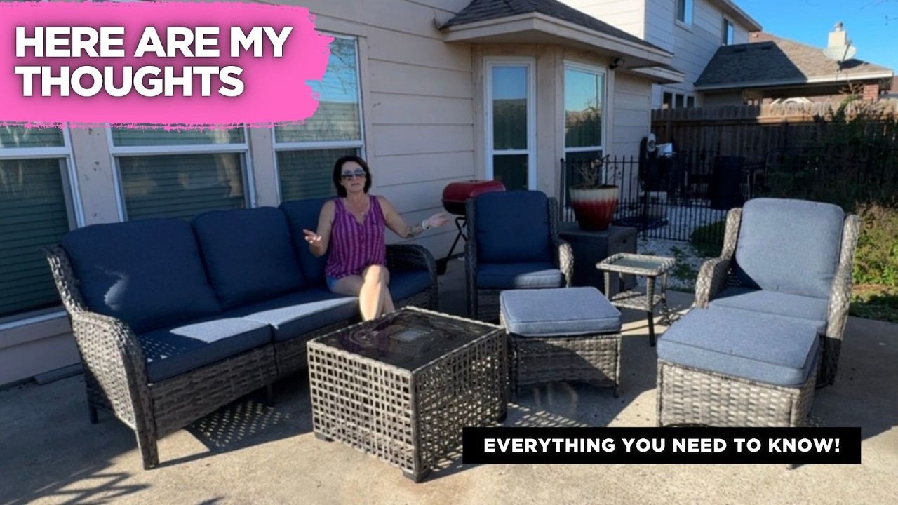 Ovios 7-Piece Patio Furniture Set Review | Swivel Chairs + Solar Light Table