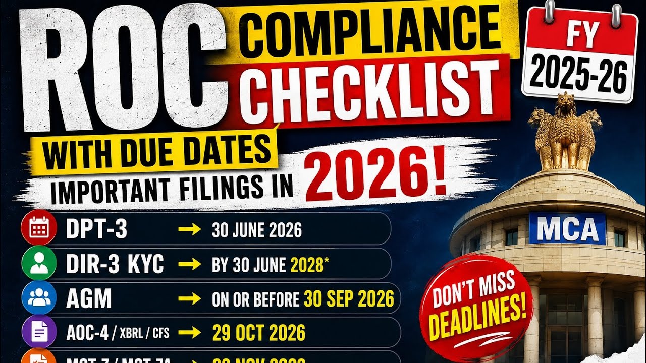 🚨 ROC Compliance Checklist 2026 | Important MCA Due Dates You Must NOT Miss! 📅🔥