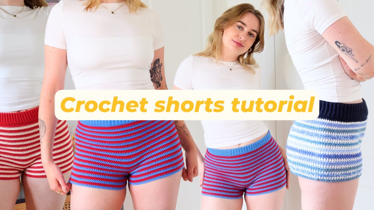 Easy striped crochet shorts tutorial
