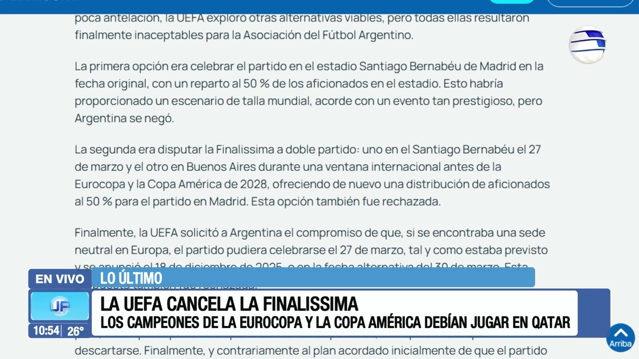 La UEFA cancela la Finalissima 2026 por las tensiones políticas