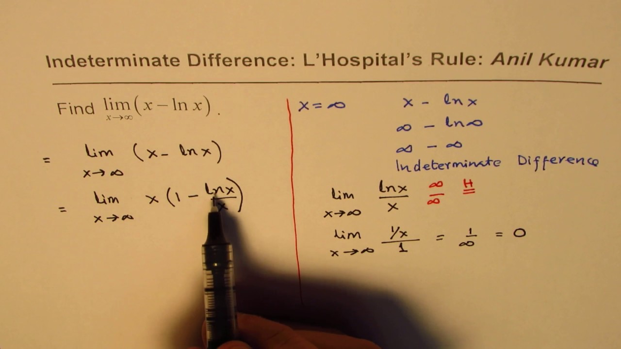 Indeterminate Difference L'Hospitals Rule for Natural Logarithm