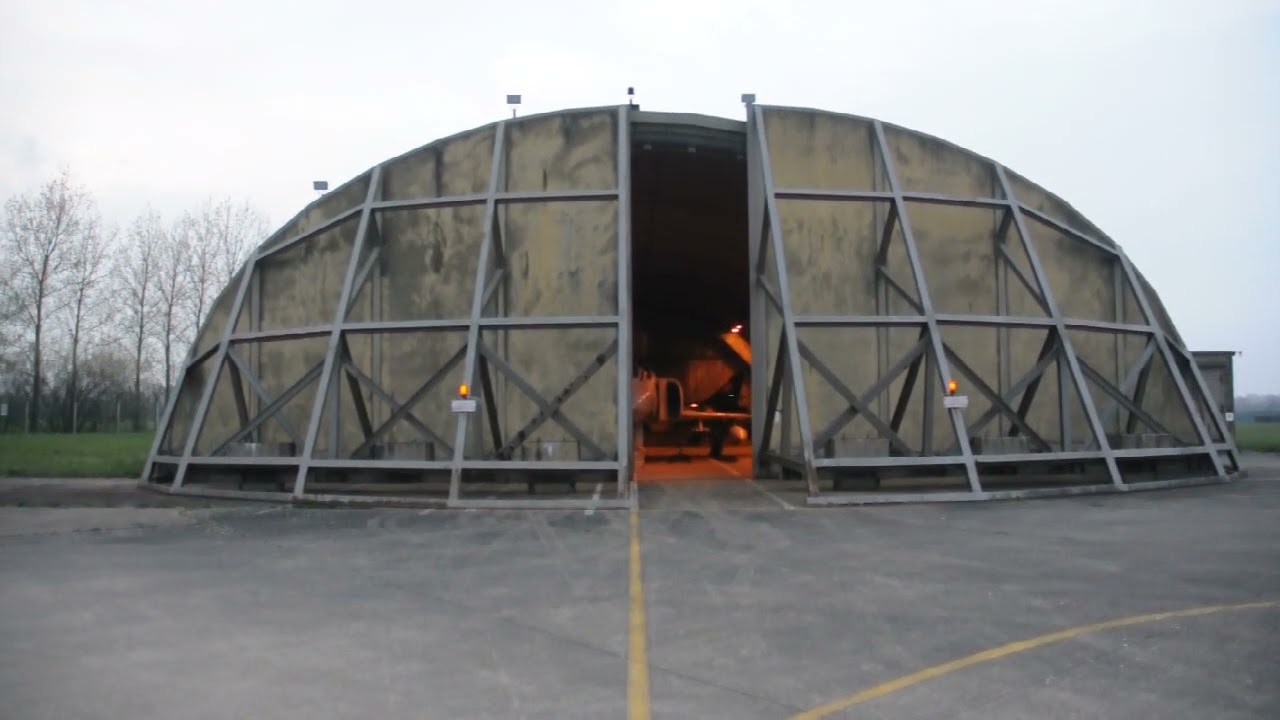 Closing the doors of a Hardened Aircraft Shelter (HAS 25) at Wattisham, Suffolk.