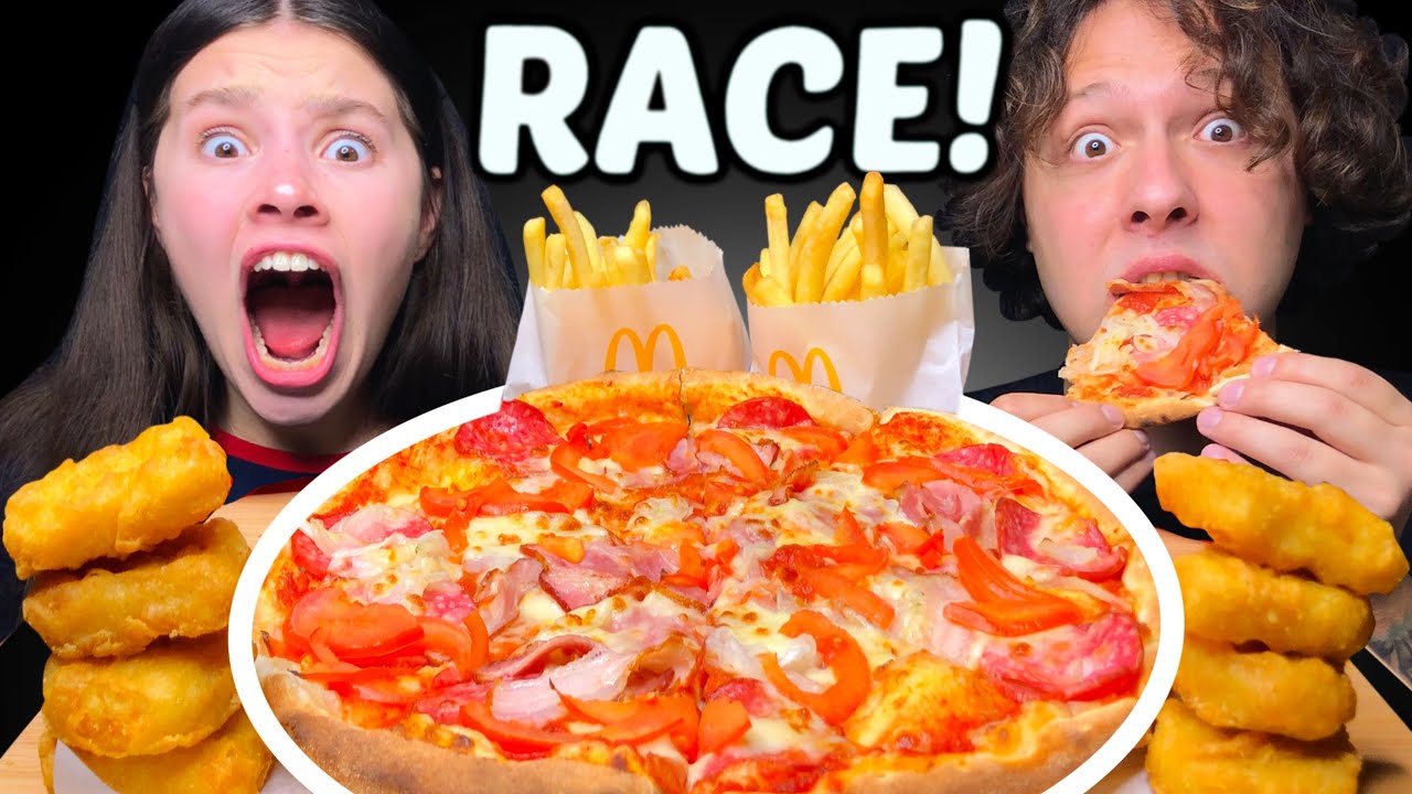 ASMR RACE! Pizza, Chicken Nuggets, Fries Eating Sounds Mukbang 먹방
