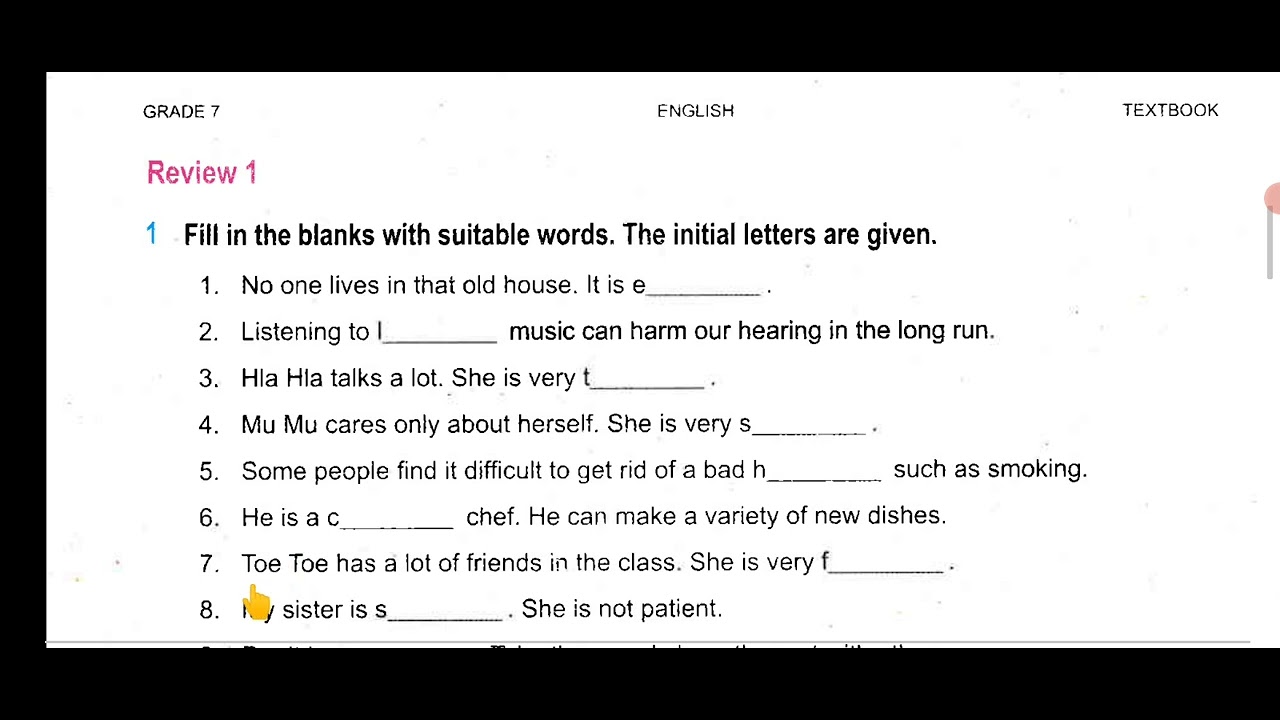 စနစ်သစ်ပညာရေး၏ Grade 7 English Review 1 Part 1