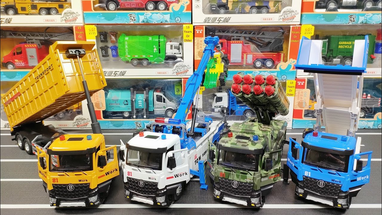 Metal Diecast Trucks Of Trailer Truck, Tow Truck, Military Truck, Passenger Stair Truck