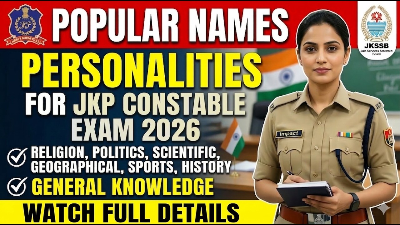 Popular Names of Personalities for JKP Constable 2026 | Religion, Politics, Sports & History GK