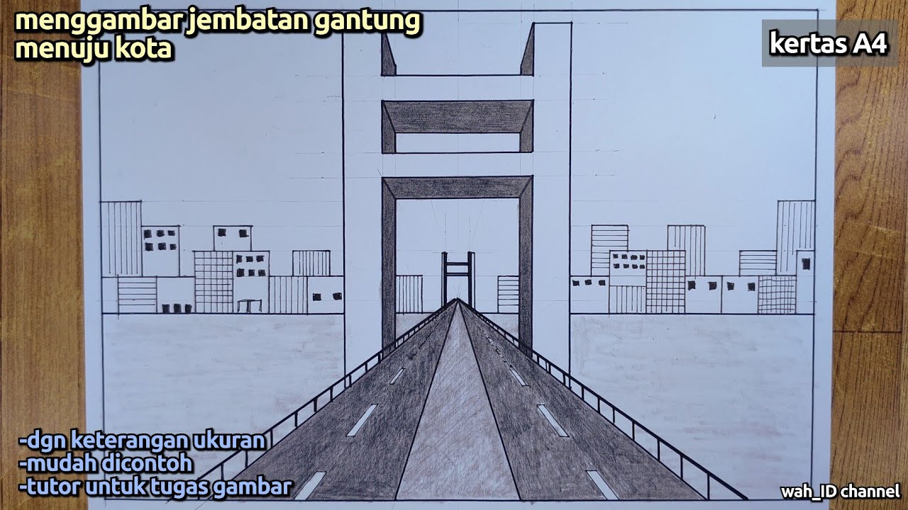 Tutor mudah gambar perspektif 1 titik | gambar infrastruktur, tutor lengkap dgn ukuran step by step 